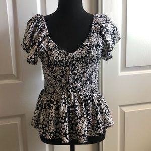 Peplum Japna Floral Black Top Size L